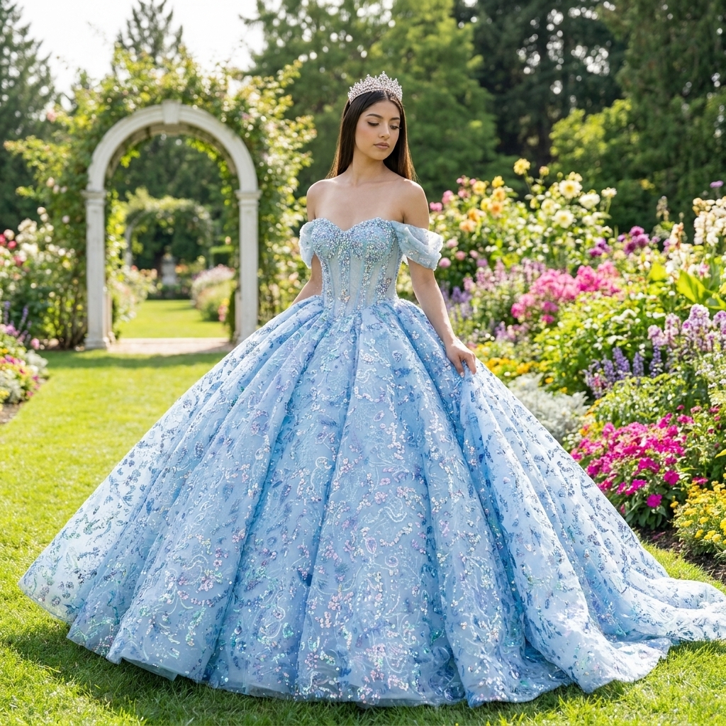 Crystal Wedding Dress - Blue Bridal Gown - Long Sleeve Elegant Design Crystal Wedding Dress - Blue Bridal Gown - Long Sleeve Elegant Design