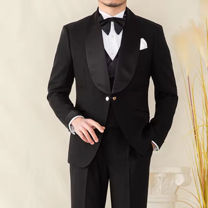 Costume pour homme d'affaires 3 pièces en satin noir revers châle simple boutonnage mince costume de mariage costume de <span class=keywords><strong>smoking</strong></span> pour homme - Product Image 1