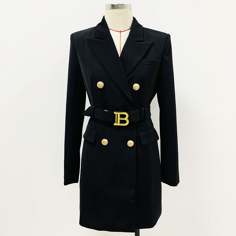 A6274 Wholesale 2022 Office Wear Black Women Blazer Dress V Neck Ladies Long Jacket Designer Coat