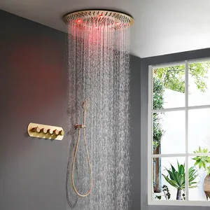 23.6 inch round canopy ceiling concealed shower set, suspended ceiling recessed Russ Gold, LED light, thermostatic four-function