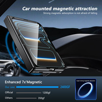 Étui de téléphone pliable magnétique en PC mat renforcé 360 °   Support rotatif avec protection des charnières, verre trempé antichoc pour iPhone Duo