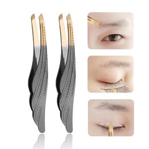 3 Days Feather-Shape Eyebrow Tweezers High <b>Precision</b> Slanted Tip Metal Eyebrow Beauty Tweezers GZ RTS Bulk Mixed Order - Product Image 2