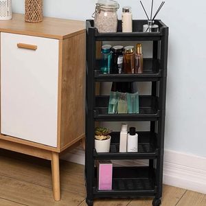Chariot de rangement étroit noir à 5 étagères avec roulettes 35,5x22x85 cm, organisateur gain de place pour cuisine, salle de bain, chambre - Product Image 4
