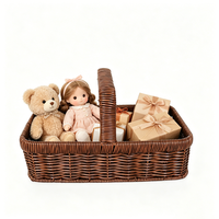 Panier rond marron en rotin PP écologique, imperméable, avec poignée souple, tressé, pour rangement de poupées, organisateur de collations, emballage cadeau