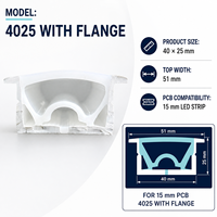 Diffuseur en tube de silicone pour bande LED 4025 avec bride de 15 mm, profil d'éclairage linéaire encastré pour PCB