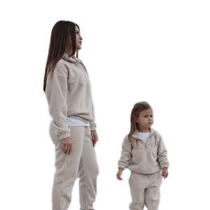 Tuta in pile per la famiglia KY Set Pullover con cerniera a quarti maglione e pantaloni con fodera termica vestiti invernali per bambini per esterni - Product Image 4