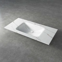 Ensemble de lavabo de salle de bain moderne blanc monobloc sans joint en dalle de roche, avec miroir mural inclus, en céramique frittée, direct usine