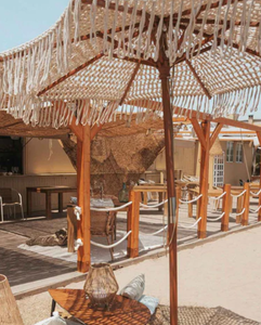 Paraguas de madera de ganchillo de lujo para Patio, sombrilla hecha a mano con borlas de algodón, sombrilla de playa de macramé con flecos - Product Image 5