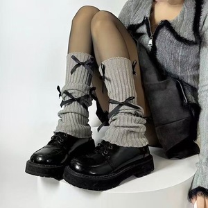 Calentadores de piernas blancos con lazo, calcetines tejidos hasta la pantorrilla para mujer, estilo elegante térmico para otoño e invierno - Product Image 2