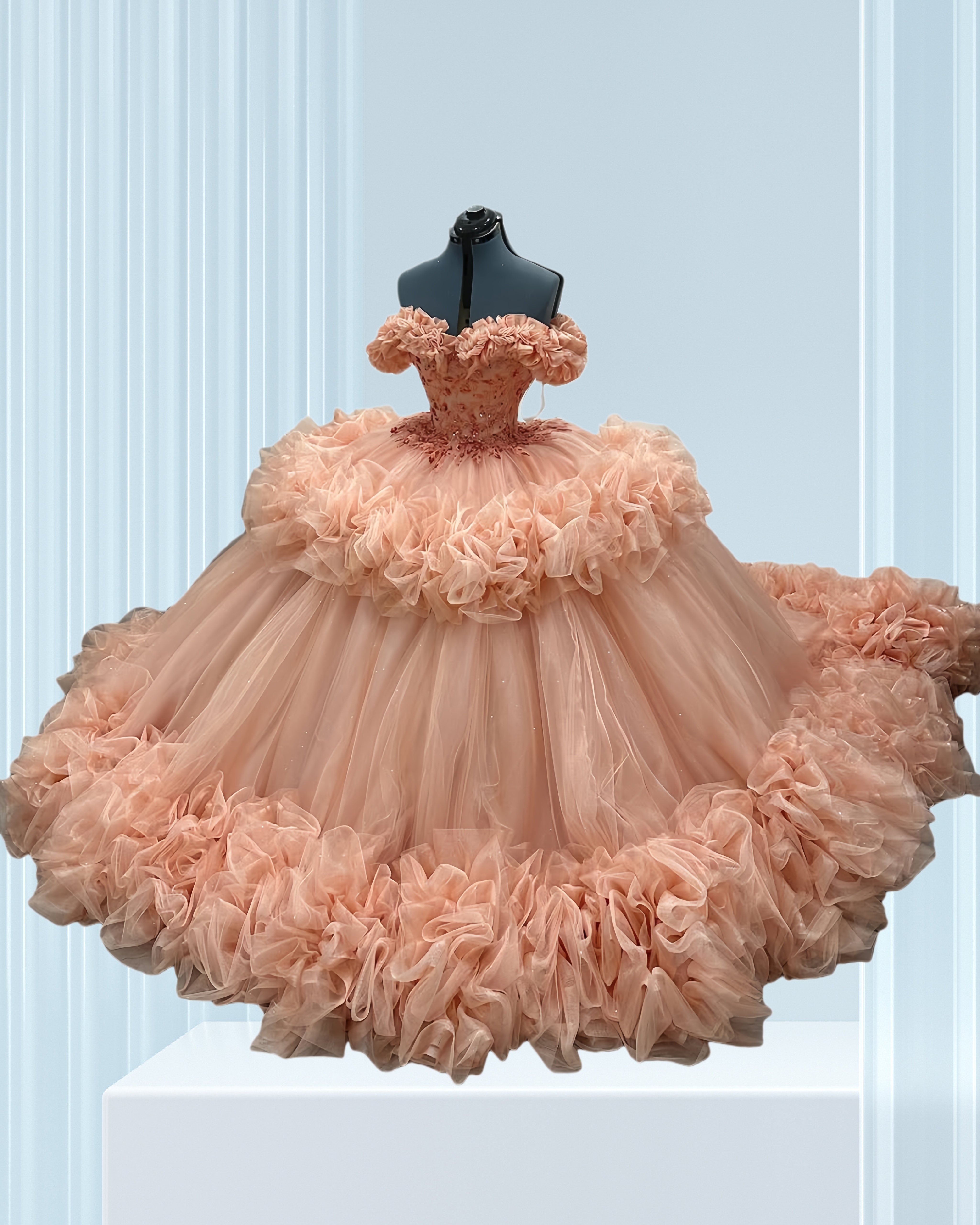 knee length dresses for ladies Blush Plus Size Flutter Sleeve Blouson Beaded Gown