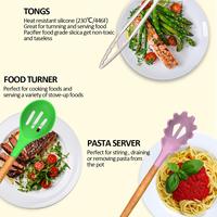 Ensemble d'ustensiles de cuisine personnalisés en silicone antiadhésif avec support, spatules à manche en bois, ensemble d'ustensiles de cuisine