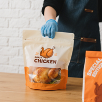 Sac d'emballage personnalisé imprimé pour micro-ondes avec fermeture à glissière refermable pour épicerie fine Rôtisserie de poulet chaud Sac d'emballage pour poulet rôti frit entier