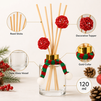 Diffuseur de parfum en verre de Noël 120 ml avec bâtonnets décoratifs, durée de vie de 3 mois