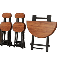 Table de salle à manger pliante ronde 2 places, design moderne, plateau en bois massif, pieds en fer, portable, étanche, pour la maison, l'extérieur et la location de stands