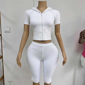 Completo Sportivo da <span class=keywords><strong>Donna</strong></span> in Due Pezzi, <span class=keywords><strong>Tuta</strong></span> da Jogging Estiva Traspirante in Cotone e Spandex con Zip e <span class=keywords><strong>Pantaloni</strong></span> Lunghi - Product Image 4