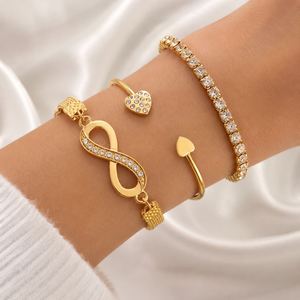 3 Pcs/Set Fashion Gold Plated Zircon <b>Infinity</b> Pattern 8 Number Ajustable <b>Bracelet</b> Set for Women Jewelry - Product Image 6