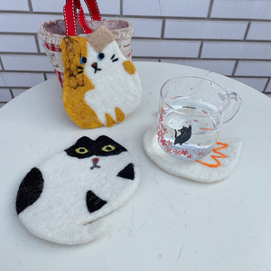Posavasos de Fieltro de Lana con Diseño de Gato de Dibujos Animados, Grueso, Adorable y Estilo Japonés, Aislante del Calor - Product Image 4