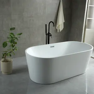 Bak mandi berdiri bebas bak mandi kaca serat akrilik putih bak mandi oval ukuran kecil bak mandi dalam ruangan