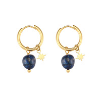 Boucles d'oreilles créoles personnalisées en or avec cristal vert, breloque en or 18 carats, pierre naturelle, breloque étoile du Nord à huit branches, bijoux