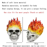 Masque intégral en latex unique pour cosplay, tête de squelette flamme effrayante, pour Halloween, carnaval, fête, accessoires de costume