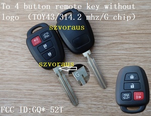Chất lượng cao cho TOYOTA <span class=keywords><strong>4</strong></span> nút thông minh từ xa chìa khóa xe mà không có logo toy43/314.2 mhz/g chip FCC ID: gq52t szvoraus bán buôn - Product Image 2