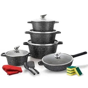 hot sell die casting 18 piece big size casserole set kitchen ware with kitchen tools cookware set pots