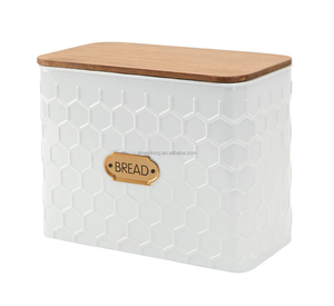 Large Food Storage Bin Container Vintage Galvanized Kitchen Metal Bread Bin Loaf Bread Storage Box With Bamboo Lid