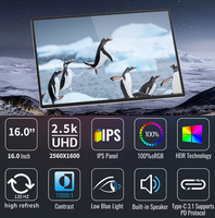 Moniteur Lcd Portable filaire de haute qualité, 16 pouces, 2K, 120Hz, Ips, écran Oled, 2560x1600, pour ordinateur Portable avec support