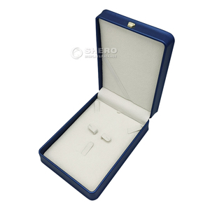 Portable <b>Blue</b> Pu Jewelry Gift <b>Box</b> Velvet Insert With Crown Buckle For Valentines Jewelry <b>Storage</b> - Product Image 2
