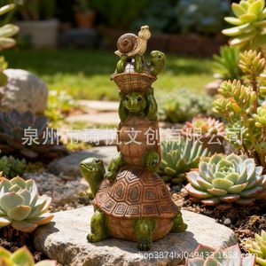 Ornement de jardin en résine en forme de tortues empilées, décoration de cour extérieure, artisanat autoportant en forme d'animal, cadeau - Product Image 1