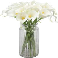 Buket Bunga Calla Lily Buatan Lingmei, Rangkaian Bunga Plastik, Sentuhan Realistis, Putih Kuning, Batang Hijau, untuk Pernikahan dan Rumah