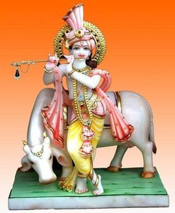 White Marble Decorative Colorful Krishna Statue Pure Handmade and Polished Design Marble Lord Krishna With Flute Standing - Product Image 5