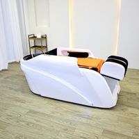 Fauteuil de massage multifonctionnel moderne pour salon de coiffure avec lumière LED, lavabo en céramique et éponge haute densité pour salon et barbier