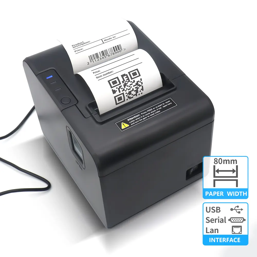 High Speed 80mm Thermal Printer Machine Blue-Tooth LAN USB POS Ticket Bill Barcode Receipt Printer for Restaurant Kitchen