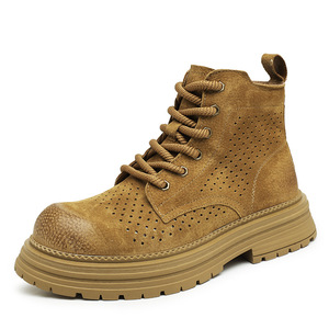 Men's Retro Thick-soled Round-toe Short <b>Boots</b> Made of Breathable <b>Leather</b>, Fashionable and Safe <b>Work</b> <b>Boots</b> for Summer. - Product Image 6