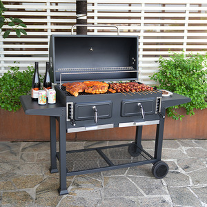 Adjustable Height Charcoal <b>BBQ</b> Grill With Side <b>Tables</b> For <b>Outdoor</b> Patio Use - Product Image 1