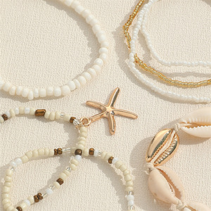 A <span class=keywords><strong>mano</strong></span> bohémien Set di 7 pezzi <span class=keywords><strong>oro</strong></span> stella marina conchiglia perline intrecciate bracciale per estate mare usura commercio estero - Product Image 4