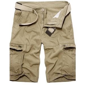 Pantalones cortos casuales tipo cargo para hombre, hechos de lona de algodón orgánico; diseño de cintura alta, color liso, funcionalidad con múltiples bolsillos - Product Image 2