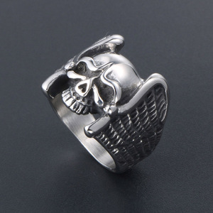 Angel Wings Skull <b>Ring</b> <b>Titanium</b> Steel Unisex Fashion Jewelry Gift SA742 - Product Image 2