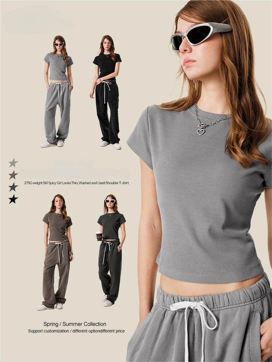 Women's 2025 Summer European-Style Regular-Shoulder Short Sleeve Slimming Round-Neck Cotton & Rayon No-Iron Treatment T-Shirt