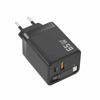 Chargeur mural GaN 65W de haute qualité avec câble rétractable à charge rapide 2 ports Protection OTP et OVP pour iPhone