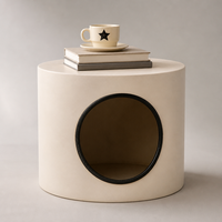Table d'appoint cylindrique YAOYUE pour chat, en métal, avec griffoir, noir, crème, blanc, diamètre 35 x hauteur 30 cm