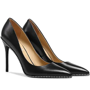 High Heel Stiletto Women's Pumps Black Genuine Leather x19-c002 Ladies women Wedding Sexy Shoes Heels For Lady