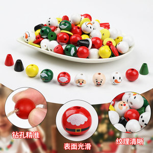 Juego de cuentas de madera para muñeco de nieve navideño, 180 piezas con cuerda para decoración de árboles - Product Image 4