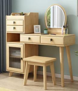 Tocador de maquillaje escandinavo de madera maciza de abedul con espejo y taburete, mesa de tocador para dormitorio con cajones de almacenamiento - Product Image 6