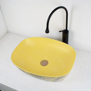 Керамическая раковина из желтого мрамора, длинная прямоугольная раковина для мытья рук без отверстий над столешницей, умывальники - Product Image 3