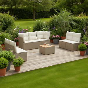 Ensemble de canapés de jardin en rotin beige avec housses amovibles, mobilier d'extérieur au design contemporain - Product Image 2