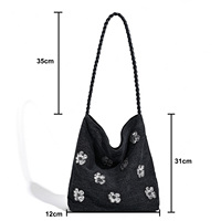 Tas Selempang OEM/ODM Logo Kustom Wanita Hitam Perak Payet Bunga Desainer Lembut Kecil Magnetik Snap Grosir