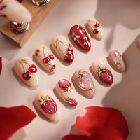 TSZS Ongles artificiels en forme d'amande avec motif léopard 3D de luxe, rouge moyen, fleurs, faux ongles, 30 pièces/ensemble, réutilisables