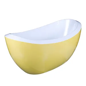 Yellow white porcelain sitting freestanding bathtub for 2 adults